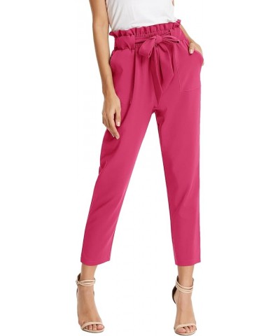 Women's Cropped Paper Bag Waist Pants with Pockets Updatehot Pink $18.66 Pants