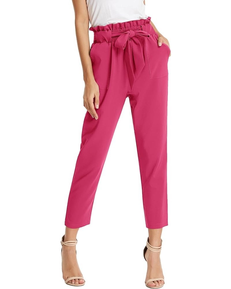 Women's Cropped Paper Bag Waist Pants with Pockets Updatehot Pink $18.66 Pants