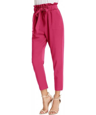 Women's Cropped Paper Bag Waist Pants with Pockets Updatehot Pink $18.66 Pants