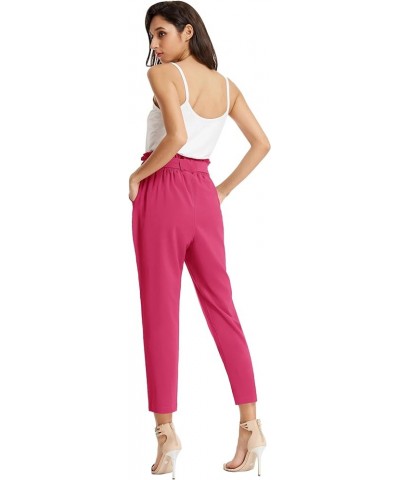 Women's Cropped Paper Bag Waist Pants with Pockets Updatehot Pink $18.66 Pants