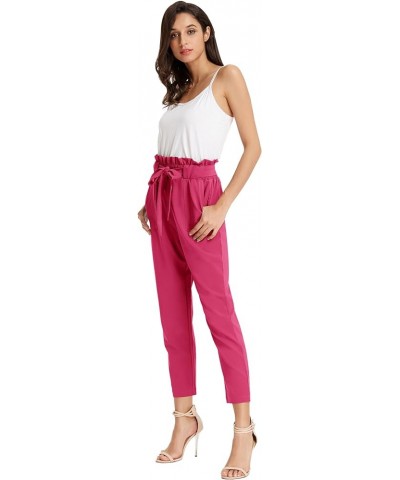 Women's Cropped Paper Bag Waist Pants with Pockets Updatehot Pink $18.66 Pants