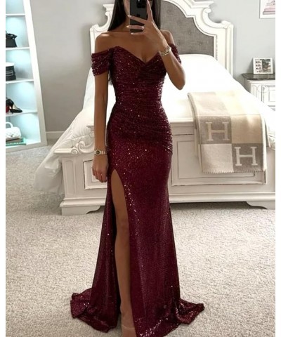 Sequin Prom Dresses for Women Off Shoulder Long Ball Gown with Slit Formal Evening Party Dress Black $30.72 Dresses