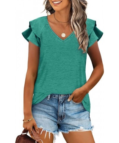 Womens Tops Summer V Neck Ruffle Sleeve Casual T Shirts for Women Greygreen $10.00 T-Shirts