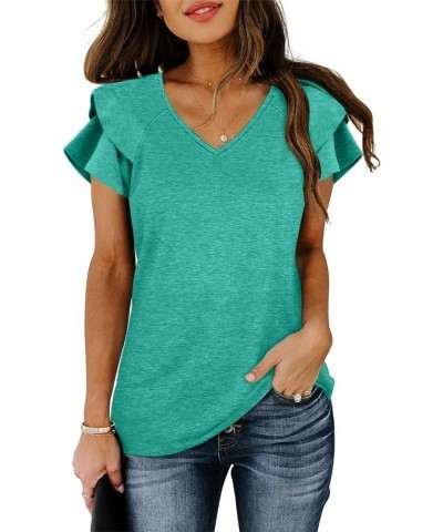 Womens Tops Summer V Neck Ruffle Sleeve Casual T Shirts for Women Greygreen $10.00 T-Shirts