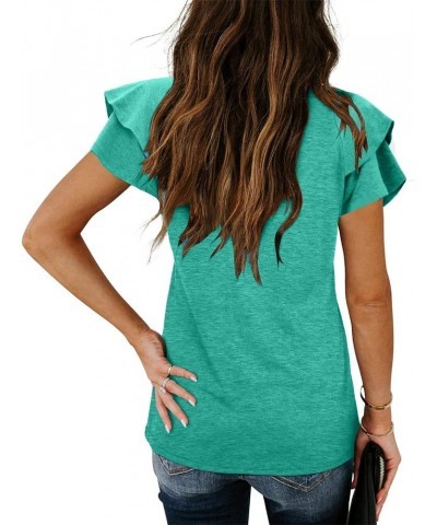 Womens Tops Summer V Neck Ruffle Sleeve Casual T Shirts for Women Greygreen $10.00 T-Shirts