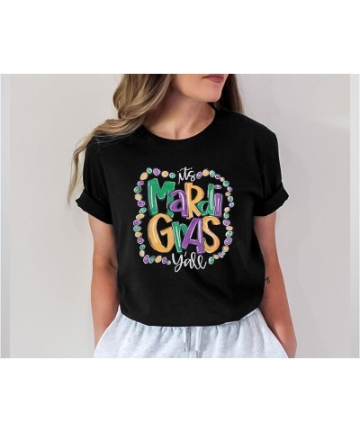 Mardi Gras Shirt for Women It's Mardi Gras Yall Shirt Carnival Outfit Shirt Holiday Bleached Short Sleeve Tops Black $15.07 T...