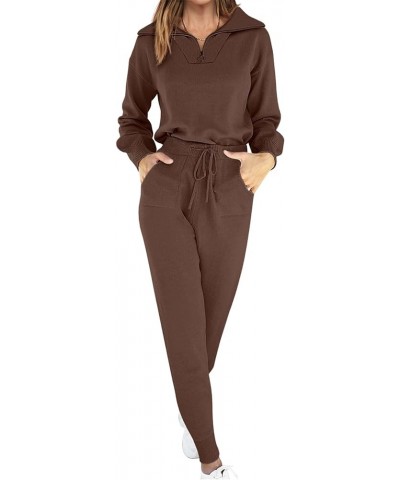 Women's Two Piece Outfits Sweater Sets Long Sleeve Pullover and Drawstring Pants Lounge Sets 12-brown $35.87 Activewear