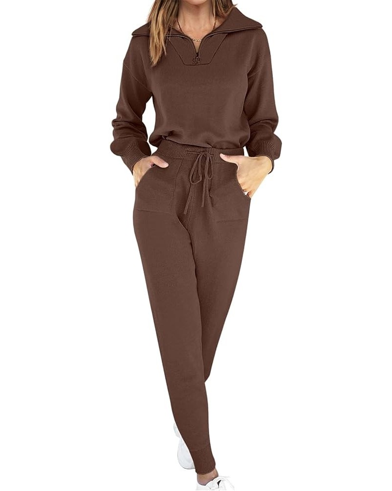 Women's Two Piece Outfits Sweater Sets Long Sleeve Pullover and Drawstring Pants Lounge Sets 12-brown $35.87 Activewear