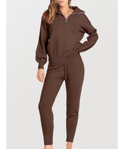 Women's Two Piece Outfits Sweater Sets Long Sleeve Pullover and Drawstring Pants Lounge Sets 12-brown $35.87 Activewear