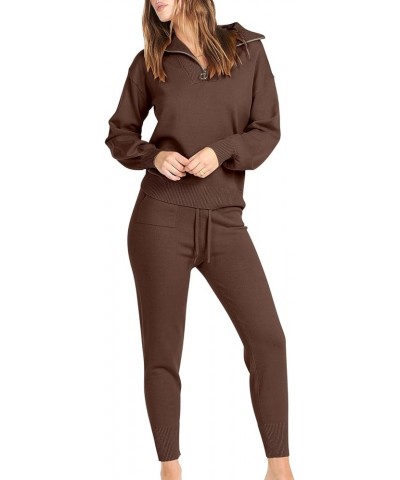 Women's Two Piece Outfits Sweater Sets Long Sleeve Pullover and Drawstring Pants Lounge Sets 12-brown $35.87 Activewear