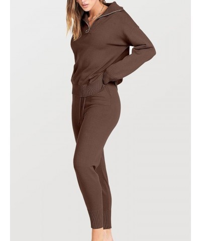 Women's Two Piece Outfits Sweater Sets Long Sleeve Pullover and Drawstring Pants Lounge Sets 12-brown $35.87 Activewear