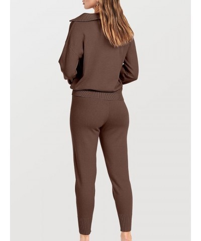 Women's Two Piece Outfits Sweater Sets Long Sleeve Pullover and Drawstring Pants Lounge Sets 12-brown $35.87 Activewear