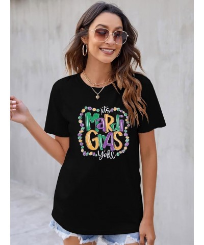 Mardi Gras Shirt for Women It's Mardi Gras Yall Shirt Carnival Outfit Shirt Holiday Bleached Short Sleeve Tops Black $15.07 T...