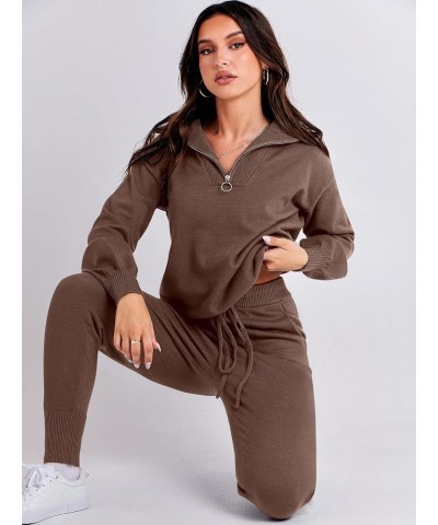 Women's Two Piece Outfits Sweater Sets Long Sleeve Pullover and Drawstring Pants Lounge Sets 12-brown $35.87 Activewear