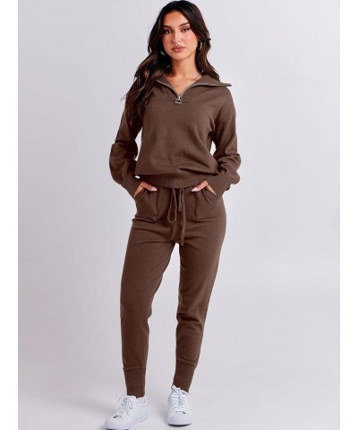 Women's Two Piece Outfits Sweater Sets Long Sleeve Pullover and Drawstring Pants Lounge Sets 12-brown $35.87 Activewear