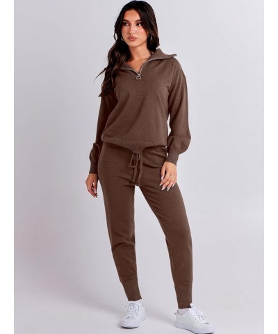 Women's Two Piece Outfits Sweater Sets Long Sleeve Pullover and Drawstring Pants Lounge Sets 12-brown $35.87 Activewear