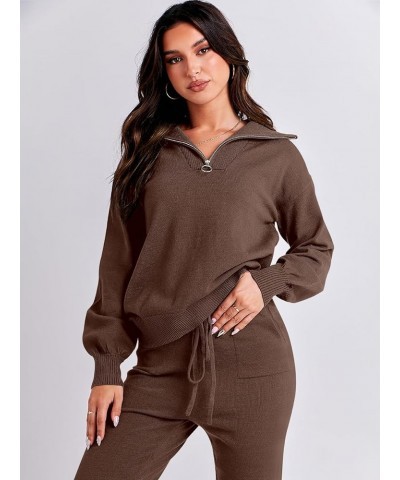 Women's Two Piece Outfits Sweater Sets Long Sleeve Pullover and Drawstring Pants Lounge Sets 12-brown $35.87 Activewear