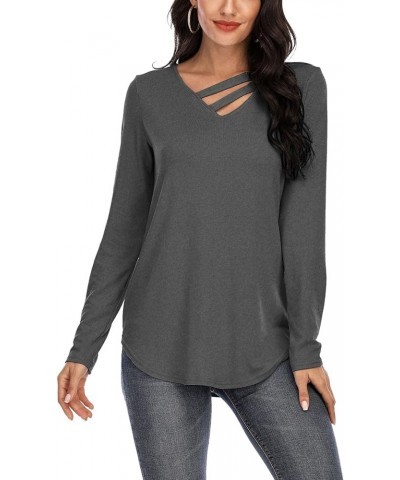 Women's 3/4 Sleeve Tops V Neck Tunic Tops Irregular Hem Blouses Casual Loose T-Shirts A3 Gray Long Sleeve $10.25 Tops