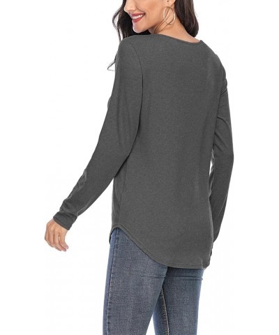 Women's 3/4 Sleeve Tops V Neck Tunic Tops Irregular Hem Blouses Casual Loose T-Shirts A3 Gray Long Sleeve $10.25 Tops