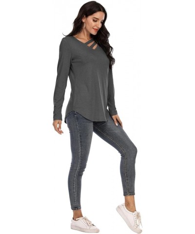 Women's 3/4 Sleeve Tops V Neck Tunic Tops Irregular Hem Blouses Casual Loose T-Shirts A3 Gray Long Sleeve $10.25 Tops