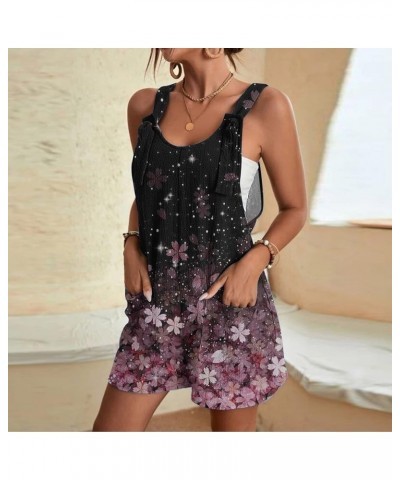 Tie Shoulder Overalls Shorts For Women Scoop Neck Casual Loose Sleeveless Jumpsuit Wide Leg Boho Adjustable Rompers Gpurple $...