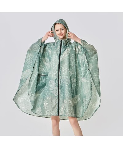 Waterproof Rain Poncho Lightweight Reusable Hiking Hooded Coat Jacket for Outdoor Activities Green Leaf $11.75 Coats