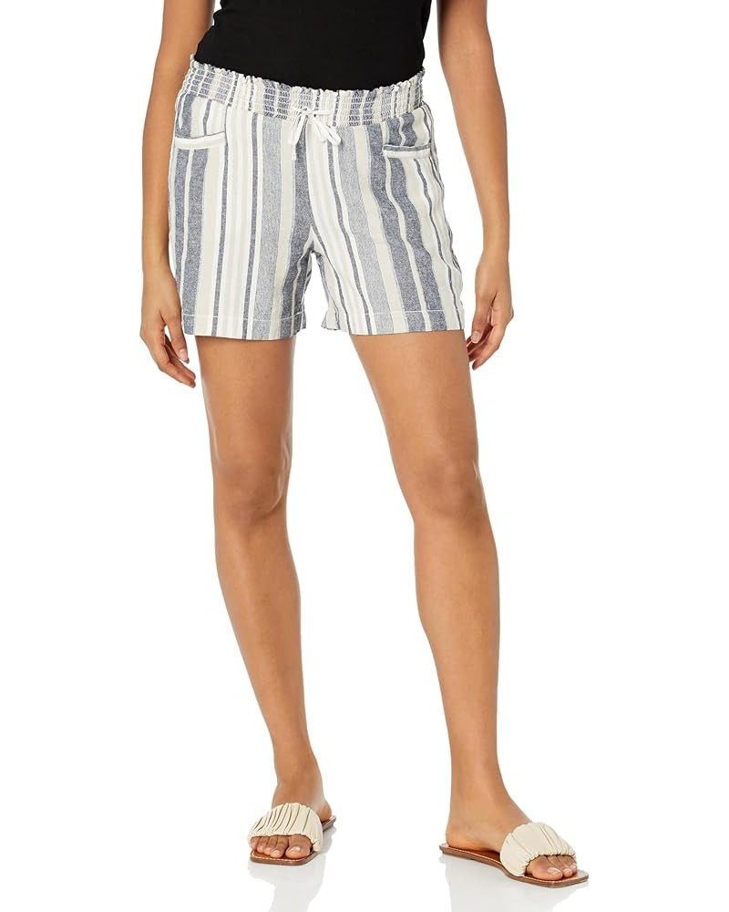 Women's Linen Pull on Drawstring Short with Welt Pockets Navy/Tan/White $14.84 Shorts