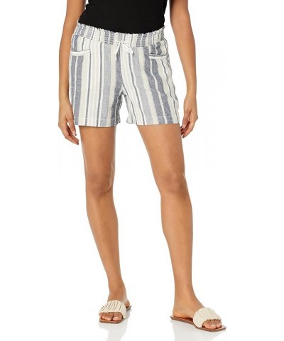 Women's Linen Pull on Drawstring Short with Welt Pockets Navy/Tan/White $14.84 Shorts