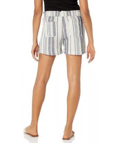 Women's Linen Pull on Drawstring Short with Welt Pockets Navy/Tan/White $14.84 Shorts