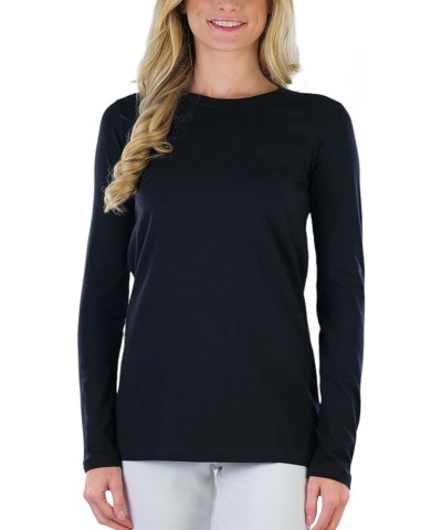 Women's Cotton-Blend Crew-Neck Staple Top with Long Sleeves Black $11.93 T-Shirts