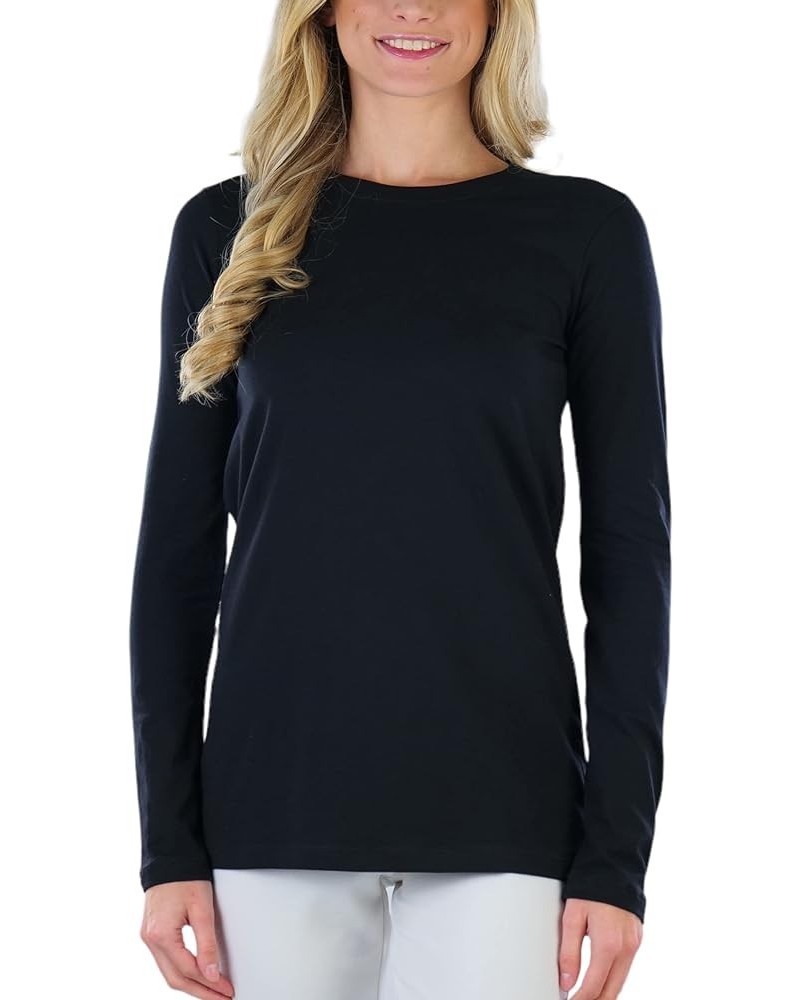 Women's Cotton-Blend Crew-Neck Staple Top with Long Sleeves Black $11.93 T-Shirts