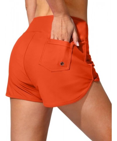 Women's Swim Shorts with Pockets High Waisted Tummy Control Board Swimsuit Bathing Shorts for Women with Liner Orange $15.84 ...