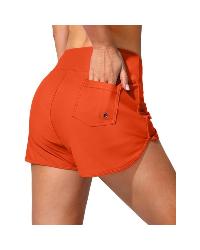 Women's Swim Shorts with Pockets High Waisted Tummy Control Board Swimsuit Bathing Shorts for Women with Liner Orange $15.84 ...