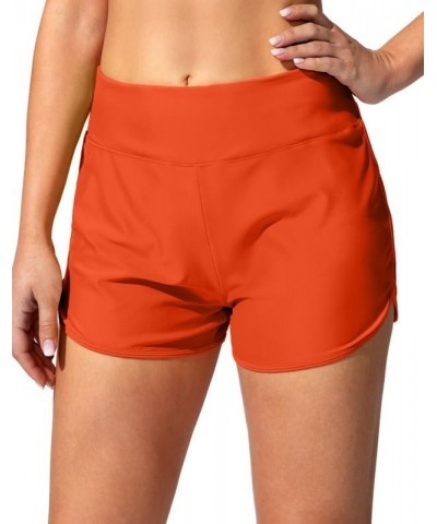 Women's Swim Shorts with Pockets High Waisted Tummy Control Board Swimsuit Bathing Shorts for Women with Liner Orange $15.84 ...