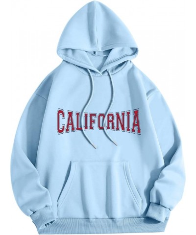 California Hoodie Sweatshirt for Women Casual Fashion Letter Graphic Hoodie Graphic Drawstring Pullover C-light Blue $11.01 H...