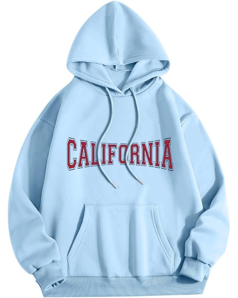 California Hoodie Sweatshirt for Women Casual Fashion Letter Graphic Hoodie Graphic Drawstring Pullover C-light Blue $11.01 H...