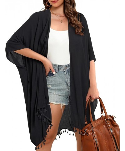 Kimonos for Women Summer Kimono Cardigans Beach Coverup Long Kimonos Black $15.36 Swimsuits