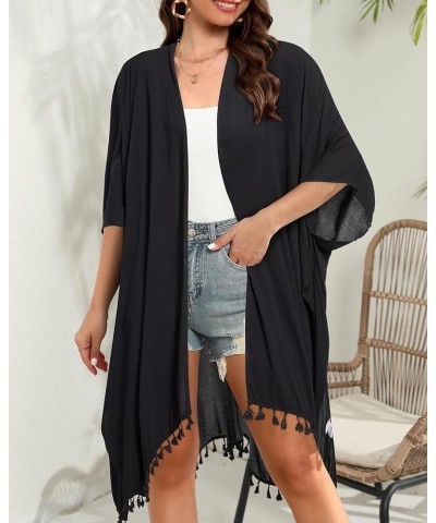 Kimonos for Women Summer Kimono Cardigans Beach Coverup Long Kimonos Black $15.36 Swimsuits