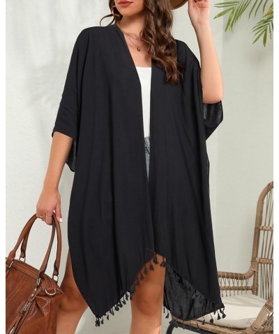 Kimonos for Women Summer Kimono Cardigans Beach Coverup Long Kimonos Black $15.36 Swimsuits