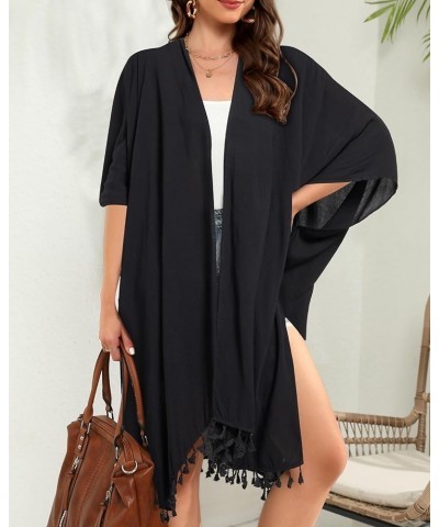 Kimonos for Women Summer Kimono Cardigans Beach Coverup Long Kimonos Black $15.36 Swimsuits