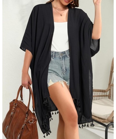 Kimonos for Women Summer Kimono Cardigans Beach Coverup Long Kimonos Black $15.36 Swimsuits