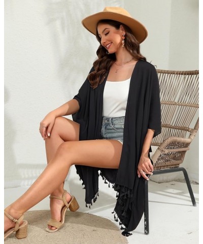 Kimonos for Women Summer Kimono Cardigans Beach Coverup Long Kimonos Black $15.36 Swimsuits