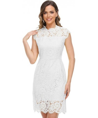 Women's Floral Lace Cocktail Dresses Wedding Guest Crew Neck Elegant Formal Dress for Party White $16.79 Dresses