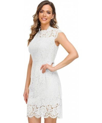 Women's Floral Lace Cocktail Dresses Wedding Guest Crew Neck Elegant Formal Dress for Party White $16.79 Dresses