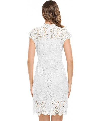 Women's Floral Lace Cocktail Dresses Wedding Guest Crew Neck Elegant Formal Dress for Party White $16.79 Dresses