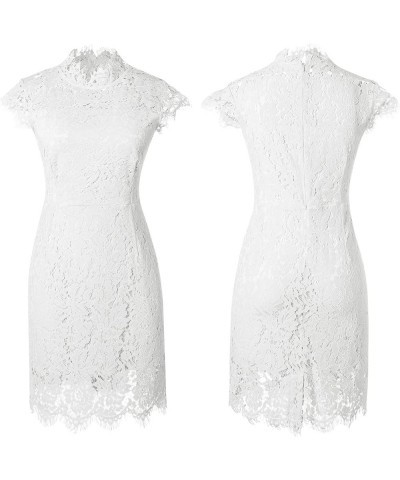 Women's Floral Lace Cocktail Dresses Wedding Guest Crew Neck Elegant Formal Dress for Party White $16.79 Dresses