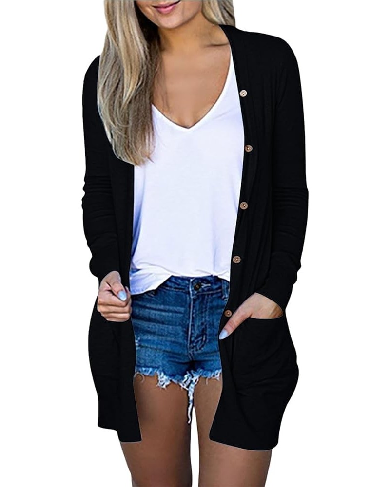 Long Cardigan Sweaters for Women Lightweight Knit Open Front Tops Outerwear Casual Long Sleeve Outfits with Pockets B-black $...