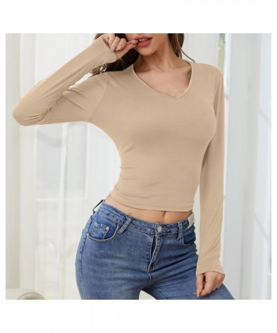 Women's Long Sleeves T-Shirt Stretch Slim Fitted Short Layer Tops Comfy Lightweight Sexy V-Neck Winter Undershirts Light Brow...