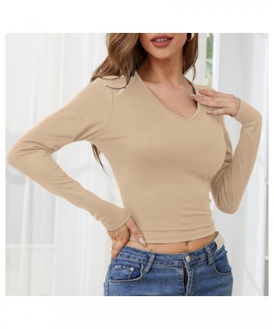 Women's Long Sleeves T-Shirt Stretch Slim Fitted Short Layer Tops Comfy Lightweight Sexy V-Neck Winter Undershirts Light Brow...