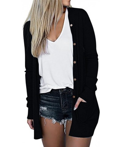 Long Cardigan Sweaters for Women Lightweight Knit Open Front Tops Outerwear Casual Long Sleeve Outfits with Pockets B-black $...